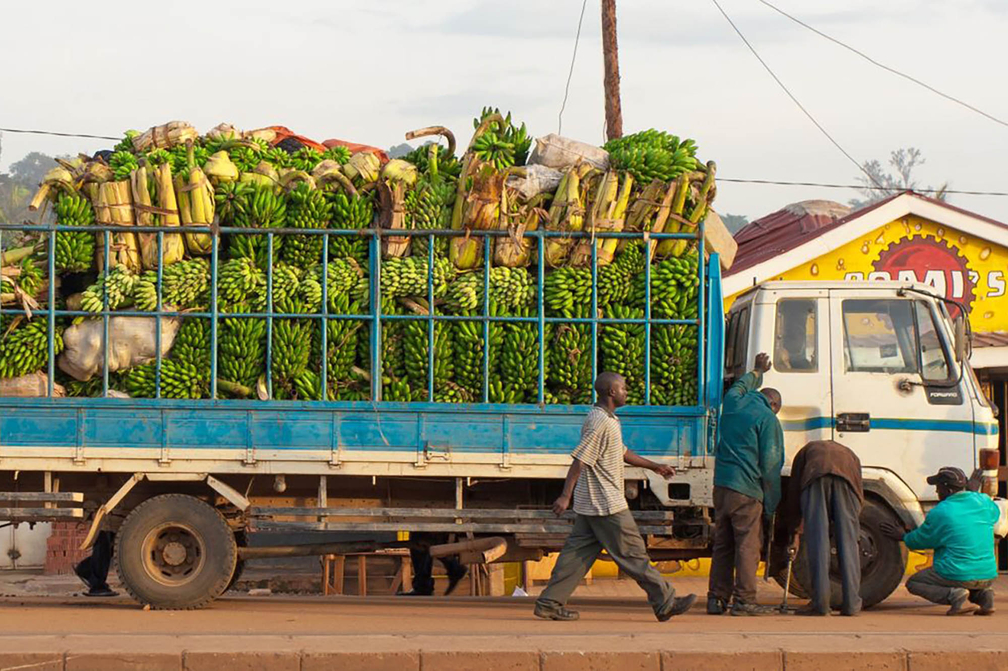  A truck carrying bananas from Kampala, Uganda, a landlocked nation.