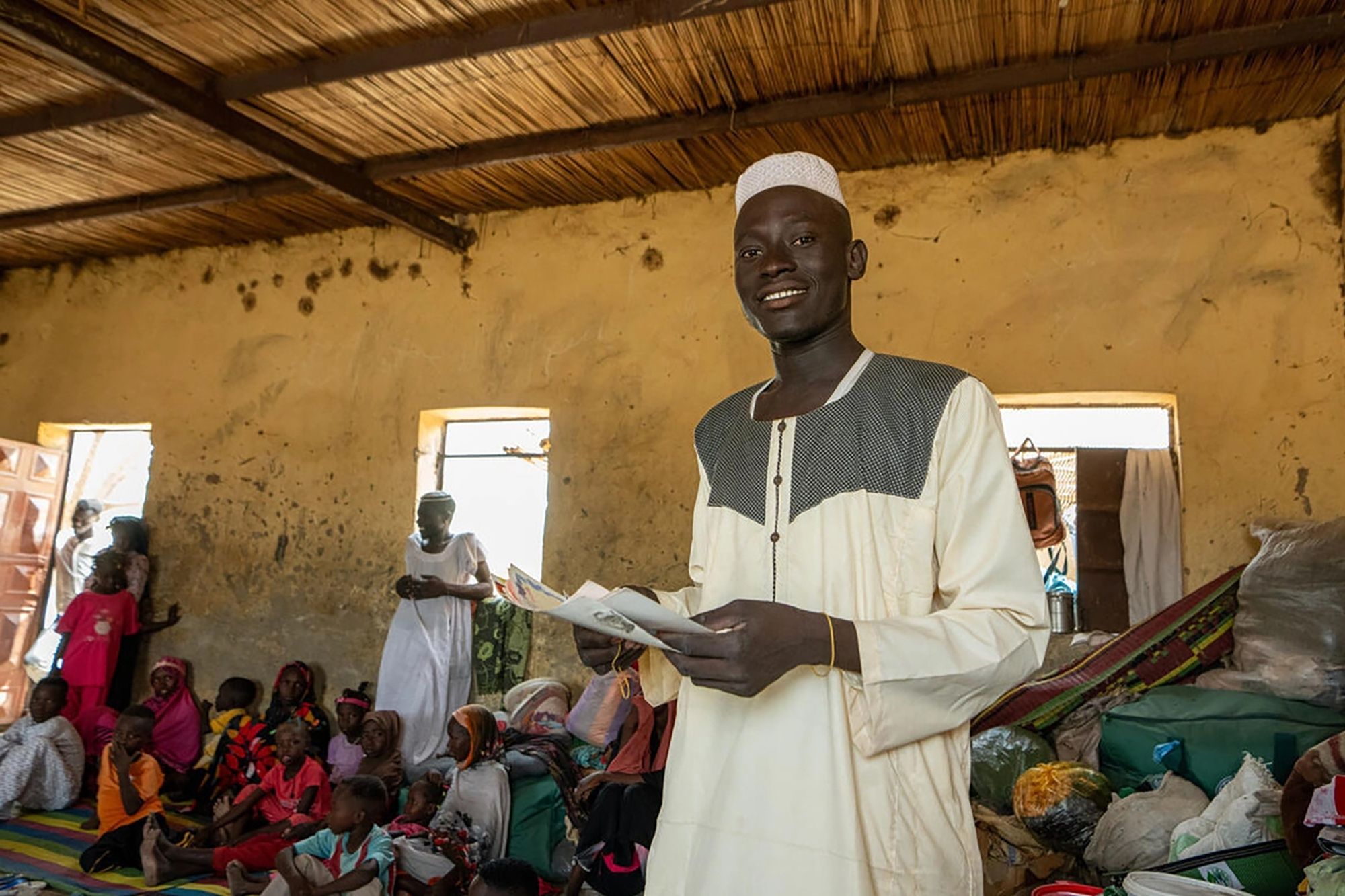 Displaced Sudanese in a classroom in White Nile state.