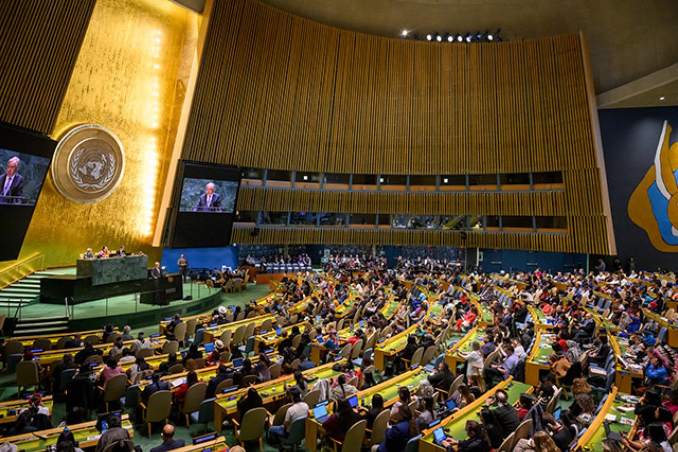 General Assembly hall with the Secretary-General at the podium