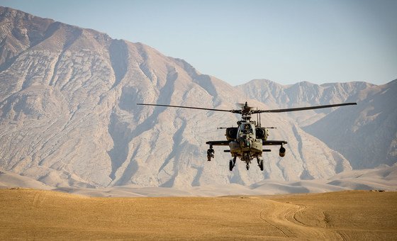 An attack helicopter flies in Afghanistan. (file)